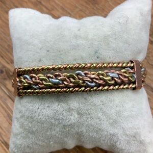 Copper Brass Silver Tone Vintage Handmade Twisted Metal Cuff Bracelet
